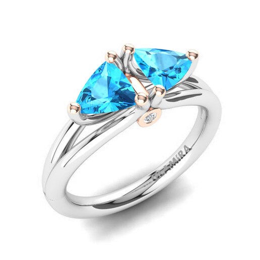 Ring Arisu 585 White & Rose Gold & Blue Topaz & Swarovski Crystal