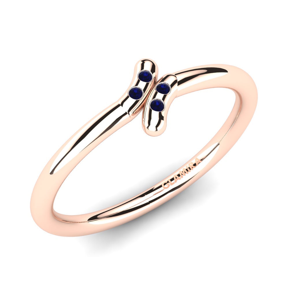 14k Oro Rosa Circonita Azul Oscuro Anillo Artois
