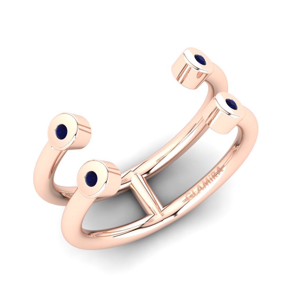 14k Oro Rosa Circonita Azul Oscuro Anillo Arvilla