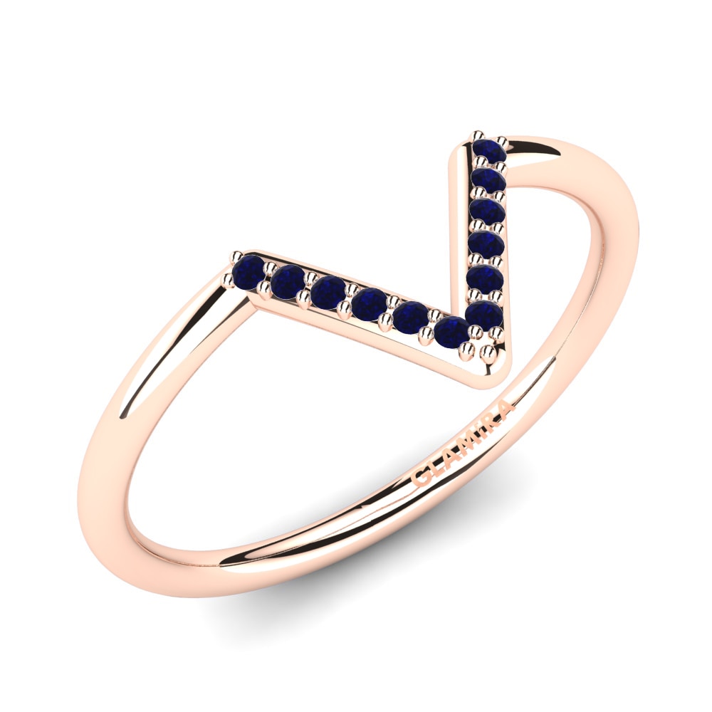 14k Oro Rosa Circonita Azul Oscuro Anillo Auzrial