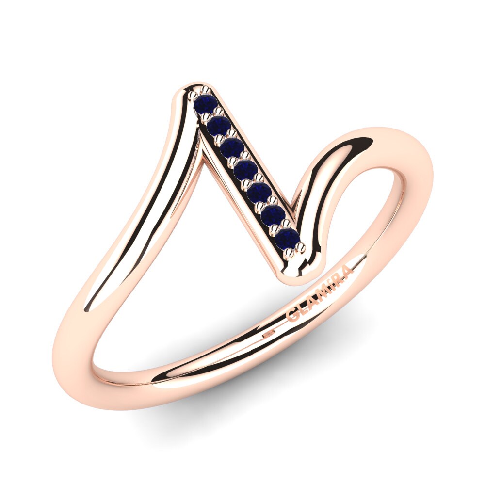 14k Oro Rosa Circonita Azul Oscuro Anillo Azolla