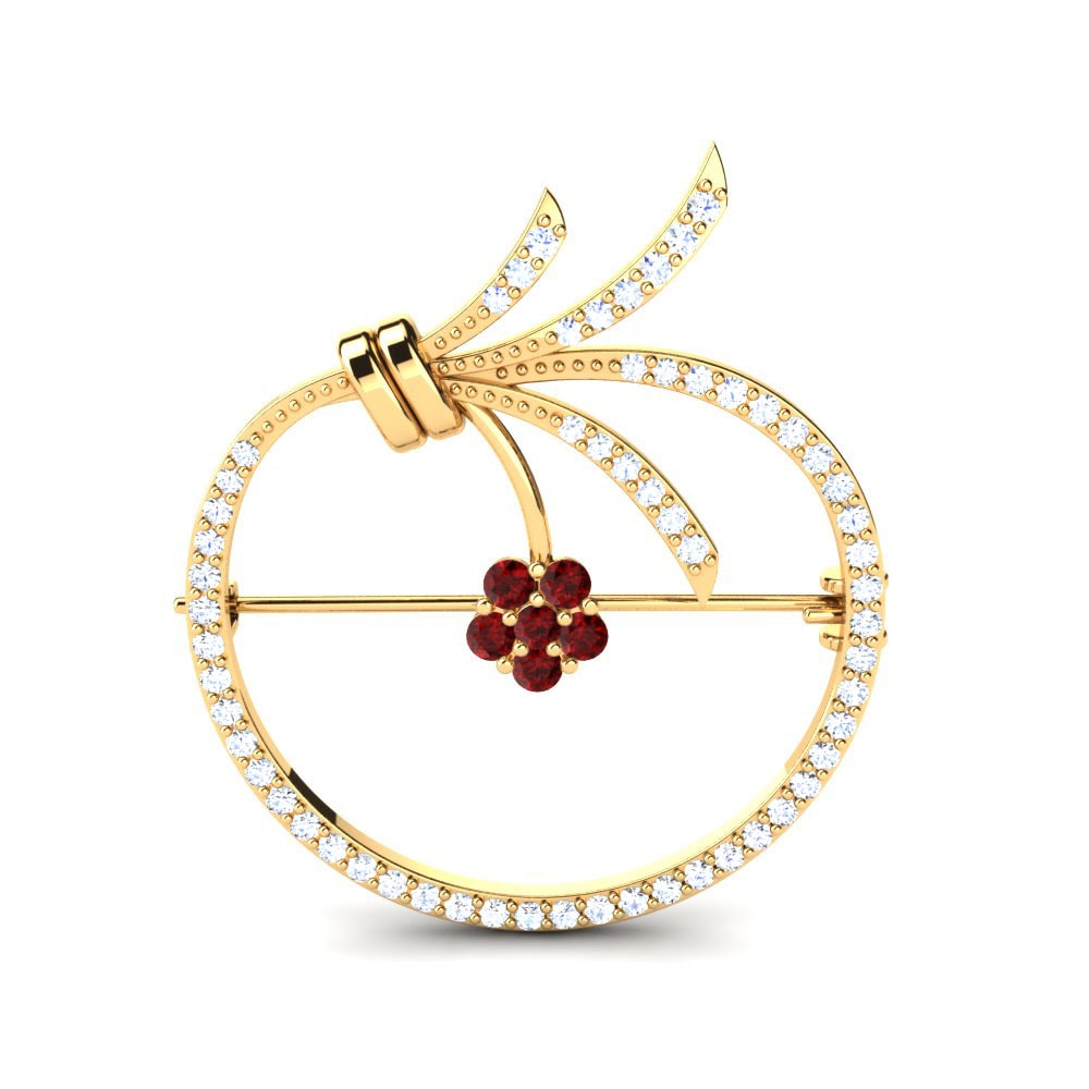 14ct Yellow Gold Red Zirconia Brooch Bluma