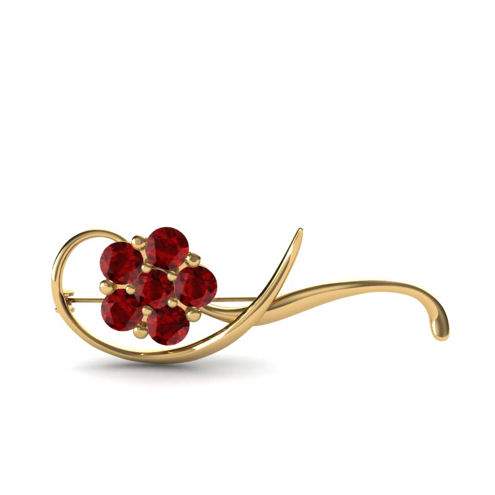 Gelbgold 375 Roter Zirkonia Brosche Fibula