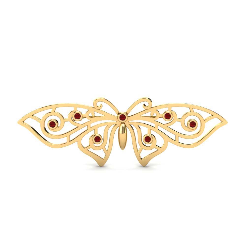 Gelbgold 375 Roter Zirkonia Brosche Borboleta