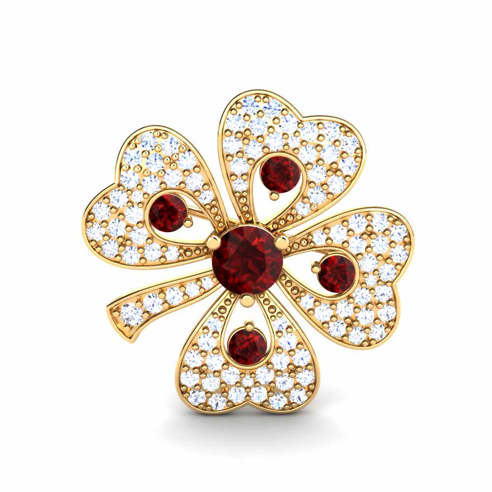 Gelbgold 375 Roter Zirkonia Brosche Apila