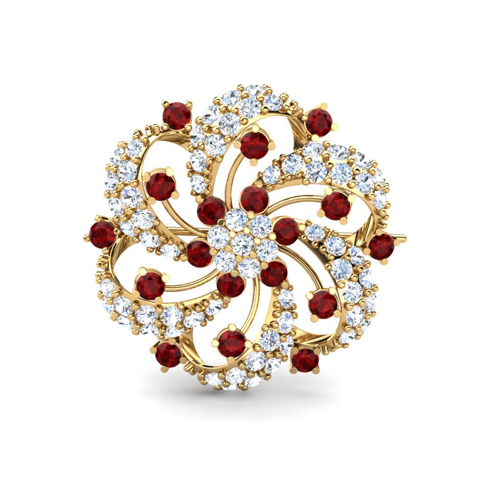 Gelbgold 375 Roter Zirkonia Brosche Ginebra