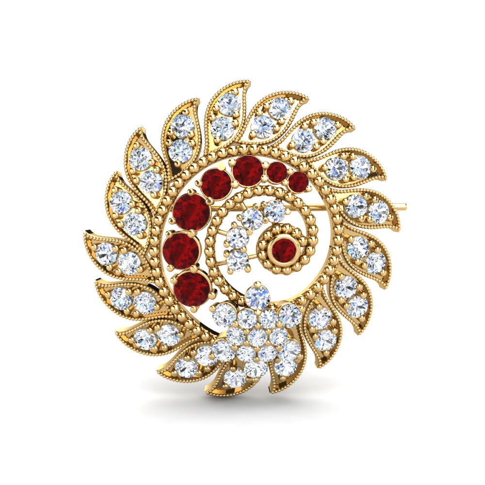 Gelbgold 375 Roter Zirkonia Brosche Engelbertha