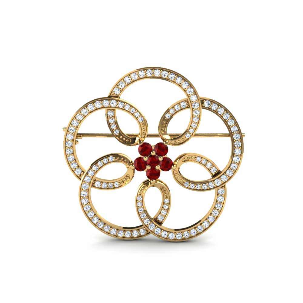 Gelbgold 375 Roter Zirkonia Brosche Circinal