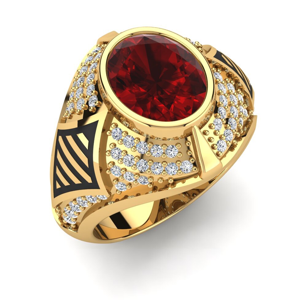 Bague Or Jaune 14k Avec Rubis Synthétique Ovale 2.23ctw & Zircone - Taille 8.25 - Occasion