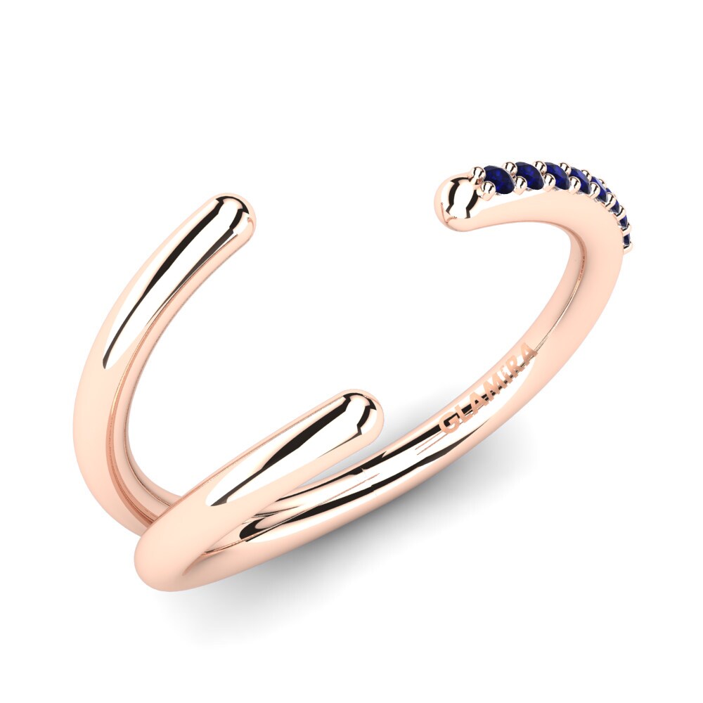 14k Oro Rosa Circonita Azul Oscuro Anillo Bellanita