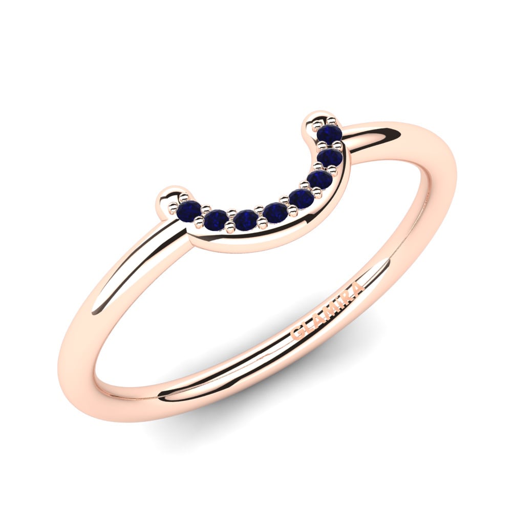 14k Oro Rosa Circonita Azul Oscuro Anillo Berith