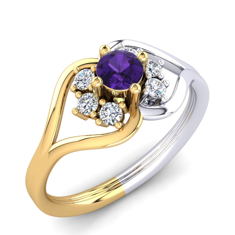 9k Oro Amarillo & Blanco Amatista Anillo Bernelle