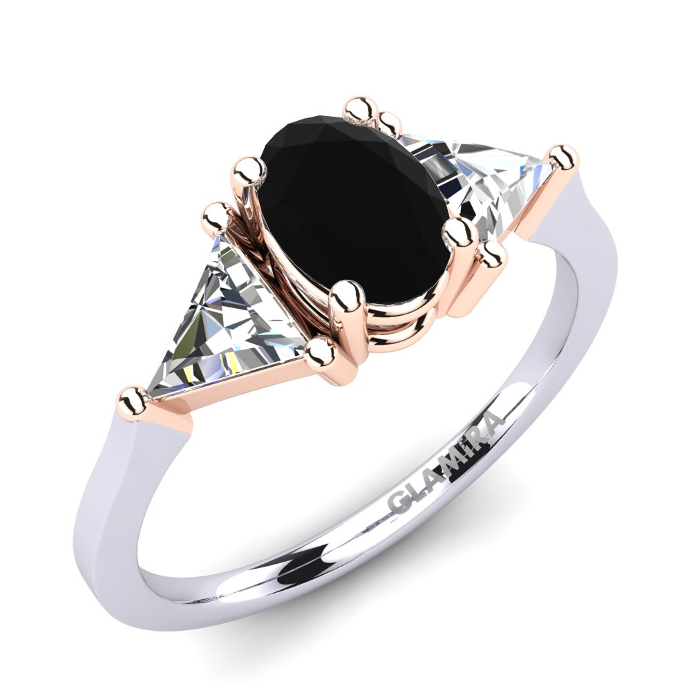 9ct White & Rose Gold Black Onyx Engagement Ring Berthe
