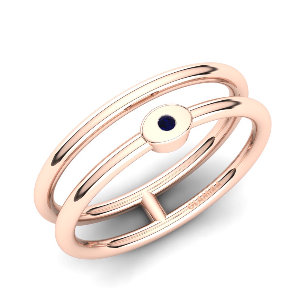 14k Oro Rosa Circonita Azul Oscuro Anillo Bertille