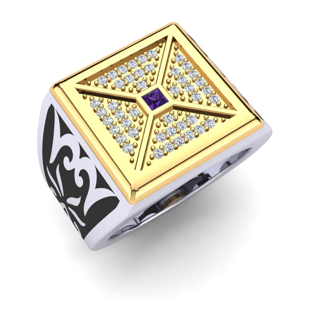 14ct White & Yellow Gold Amethyst Men's Ring Brentino