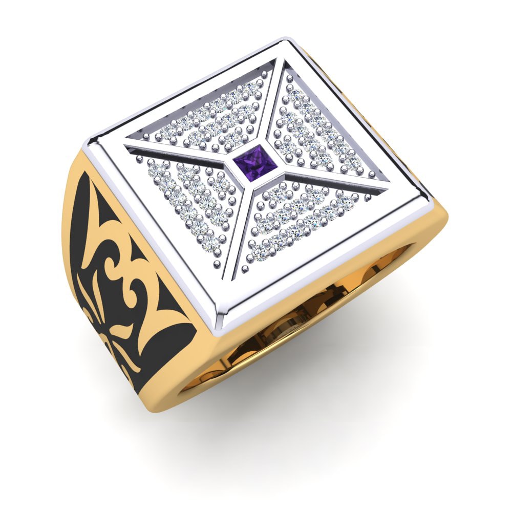 14ct Yellow & White Gold Amethyst Men's Ring Brentino