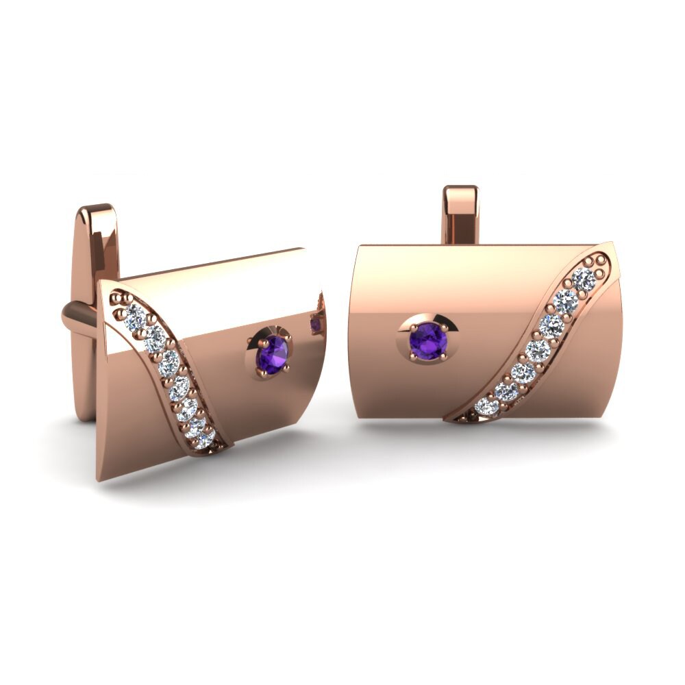 14ct Rose Gold Amethyst Cufflink Contemporary Tale