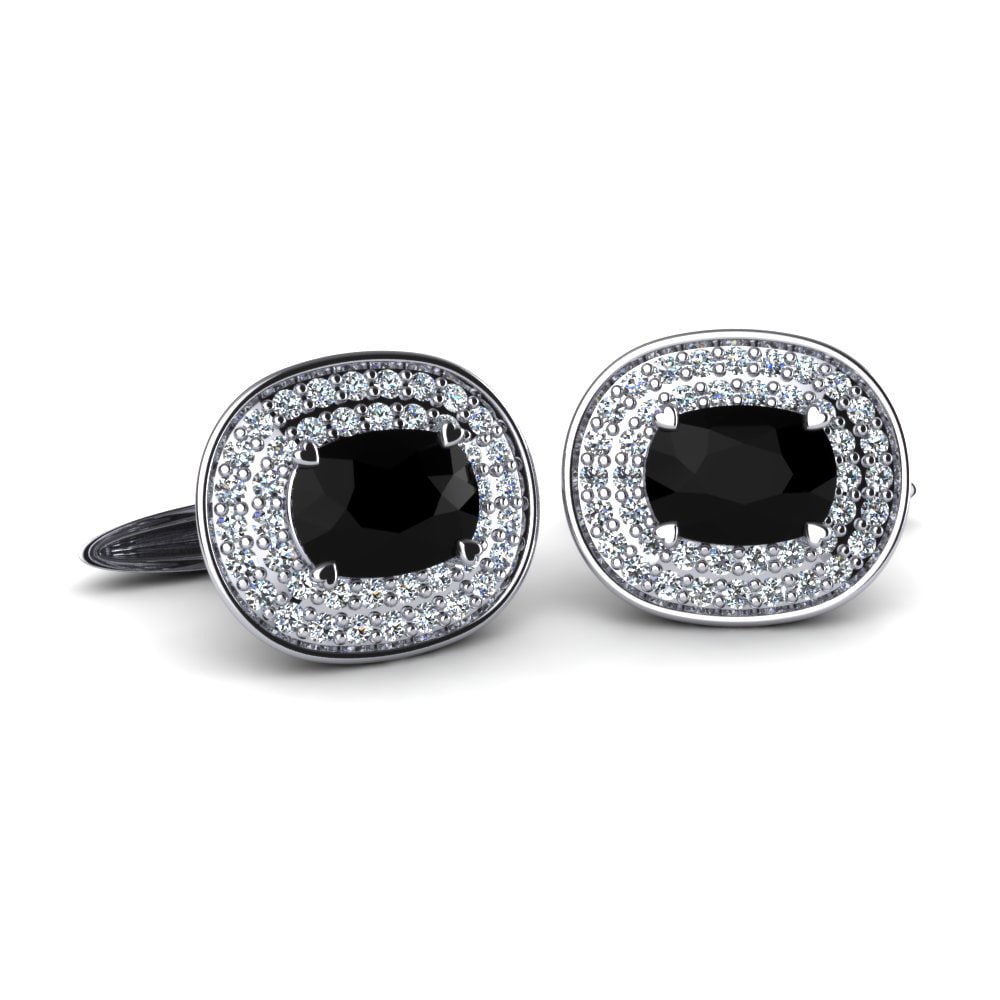 18K White Gold Black Diamond Cufflink Apollo