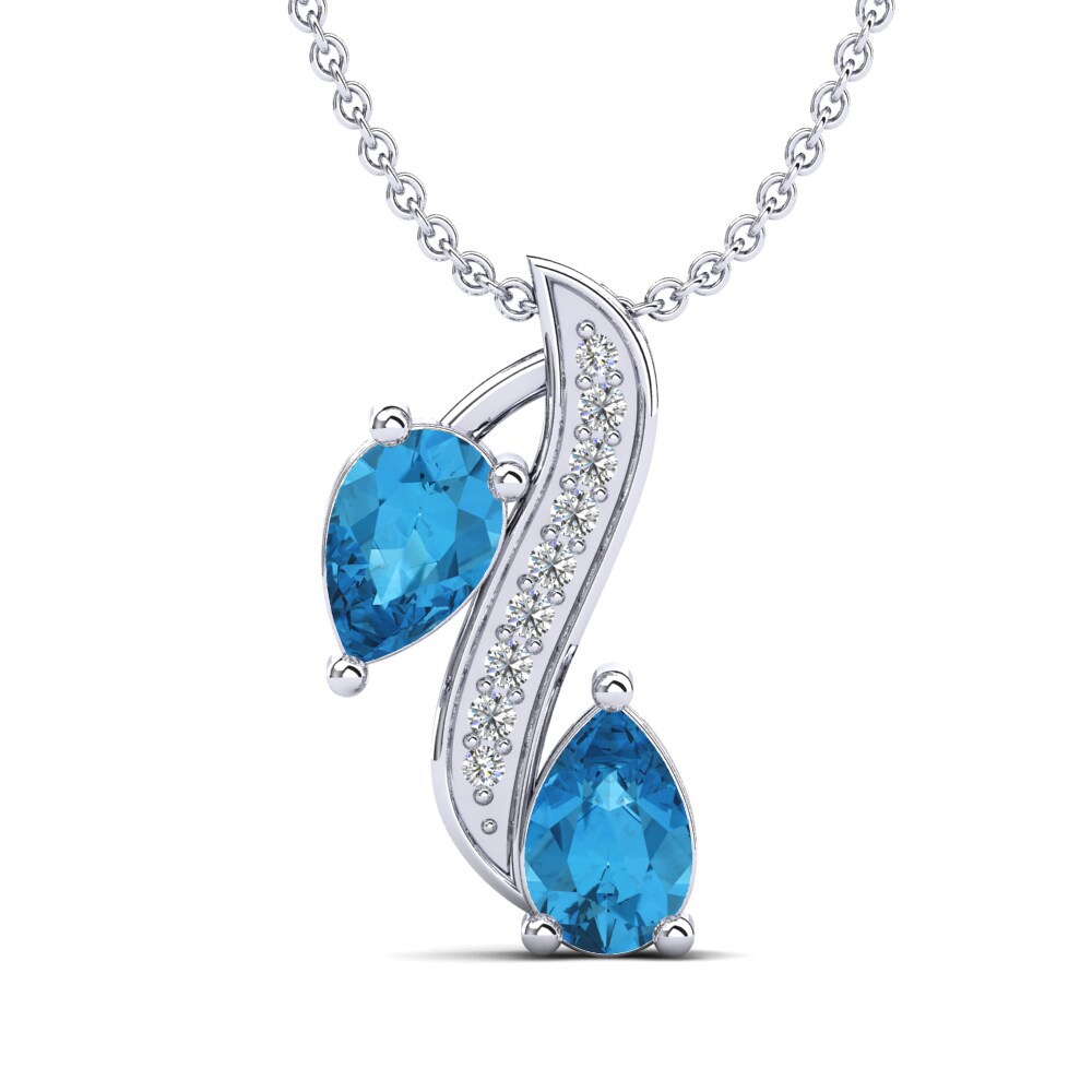 9ct White Gold Blue Topaz Women's Pendant Cardea