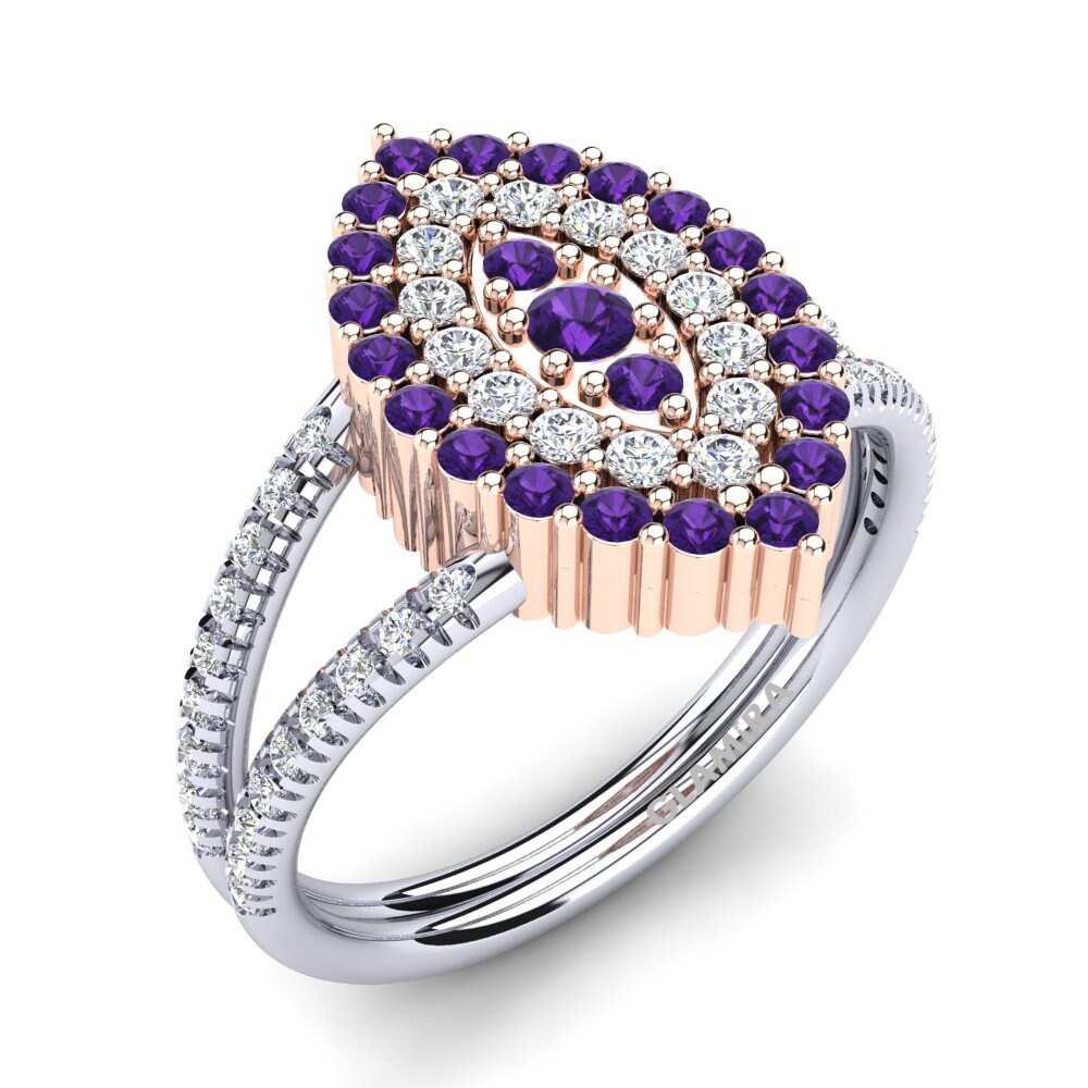 9ct White & Rose Gold Amethyst Ring Caresse