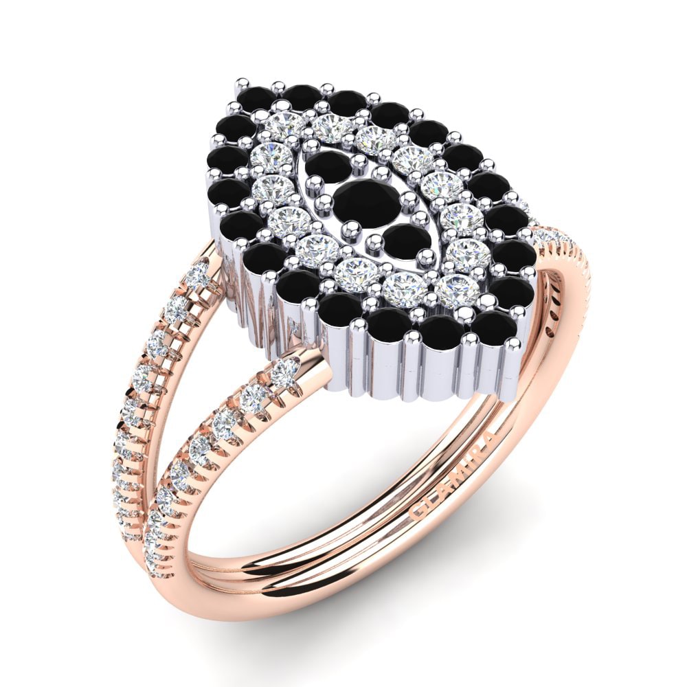 18k Oro Rosa & Blanco Diamante Negro Anillo Caresse