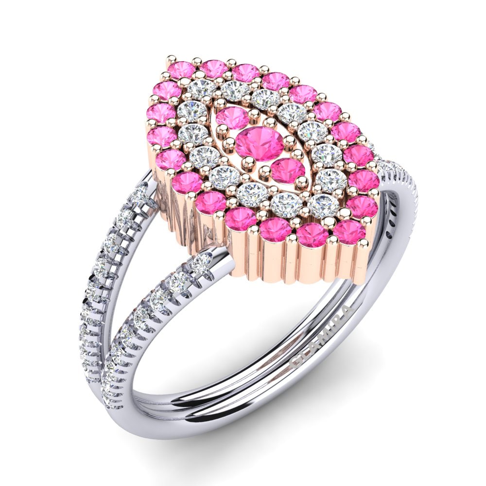 18ct White & Rose Gold Pink Tourmaline Ring Caresse