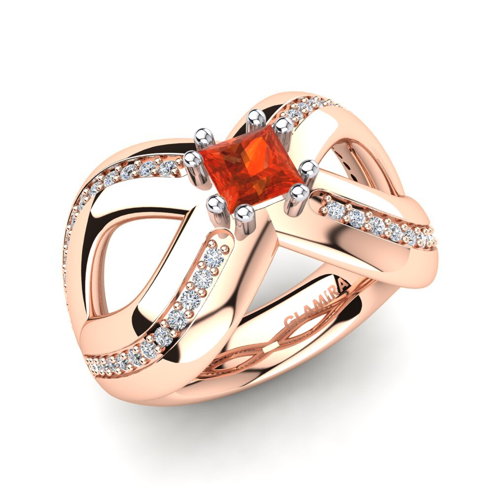 14ct Rose & White Gold Fire Opal Ring Cattleye