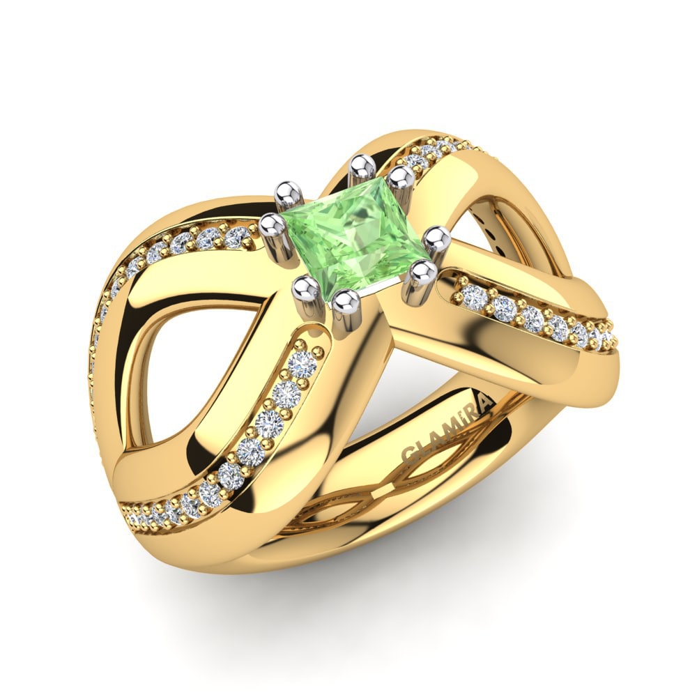 18ct Yellow & White Gold Green Amethyst Ring Cattleye