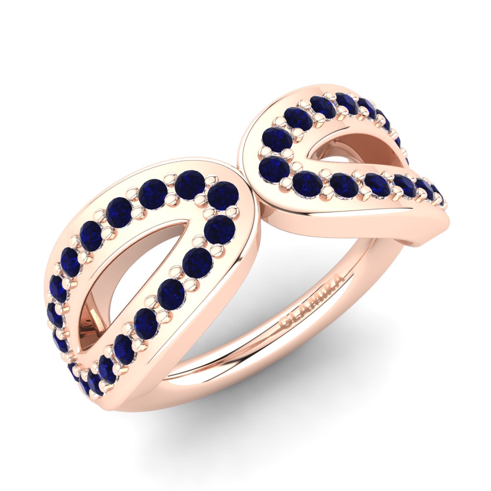 14k Oro Rosa Circonita Azul Oscuro Anillo Cerelia