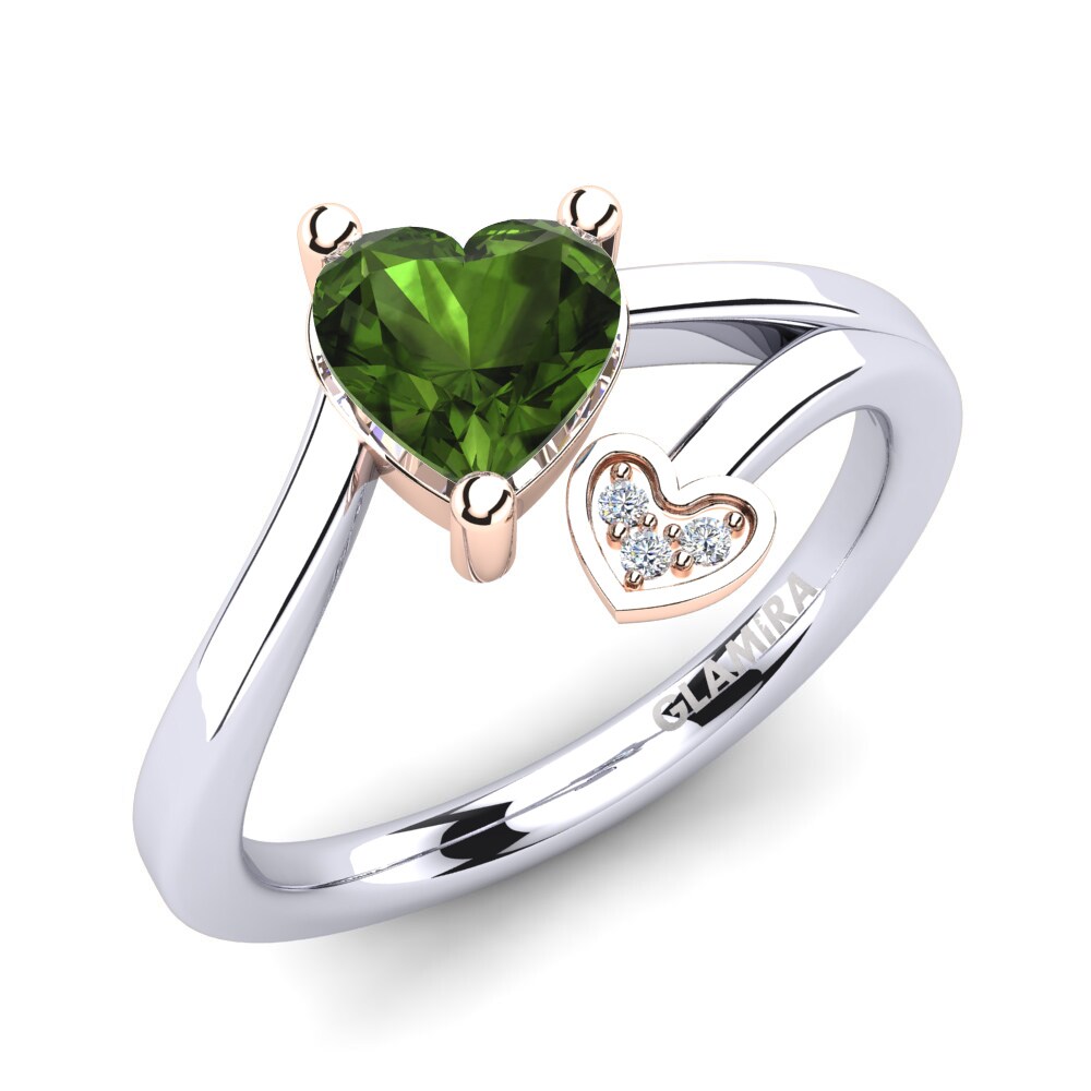 9k White & Rose Gold Green Tourmaline Ring Clematis