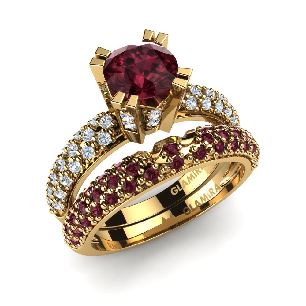 9ct Yellow Gold Garnet Bridal Set Swanky