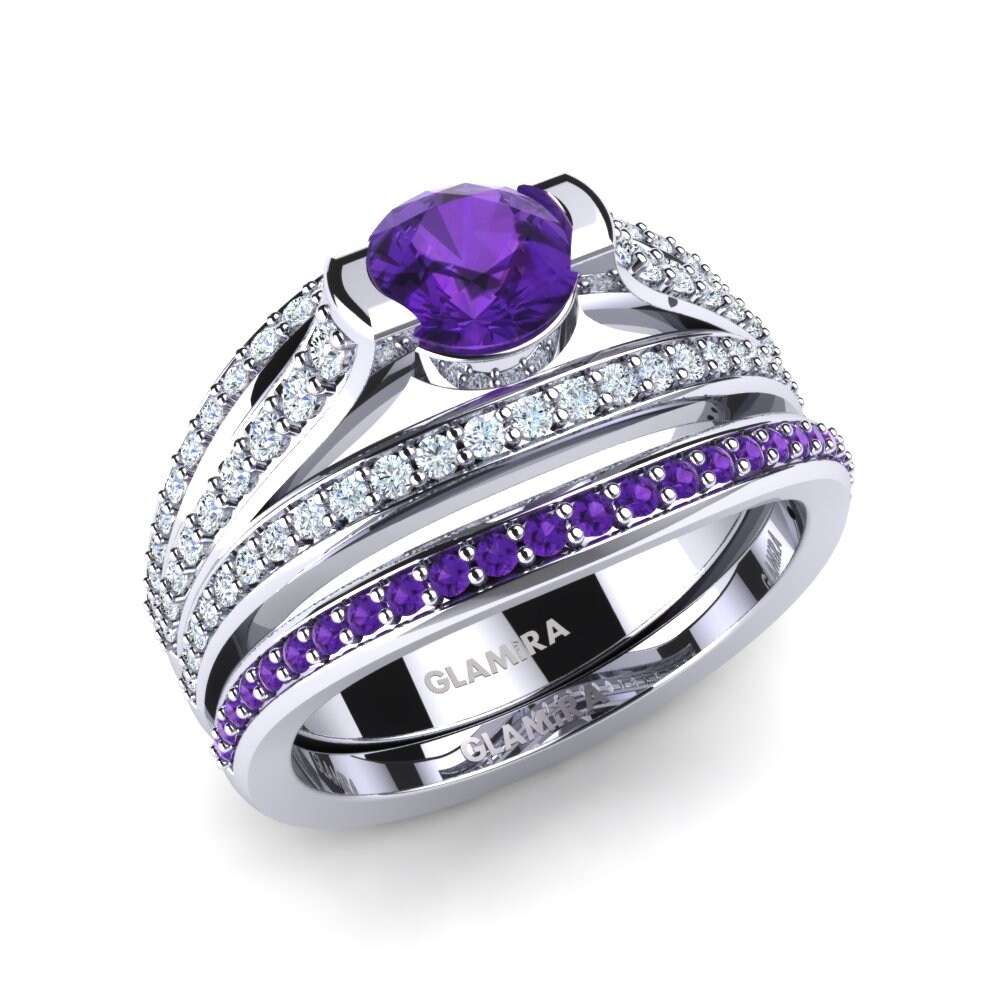 14ct White Gold Amethyst Bridal Set Soft Life