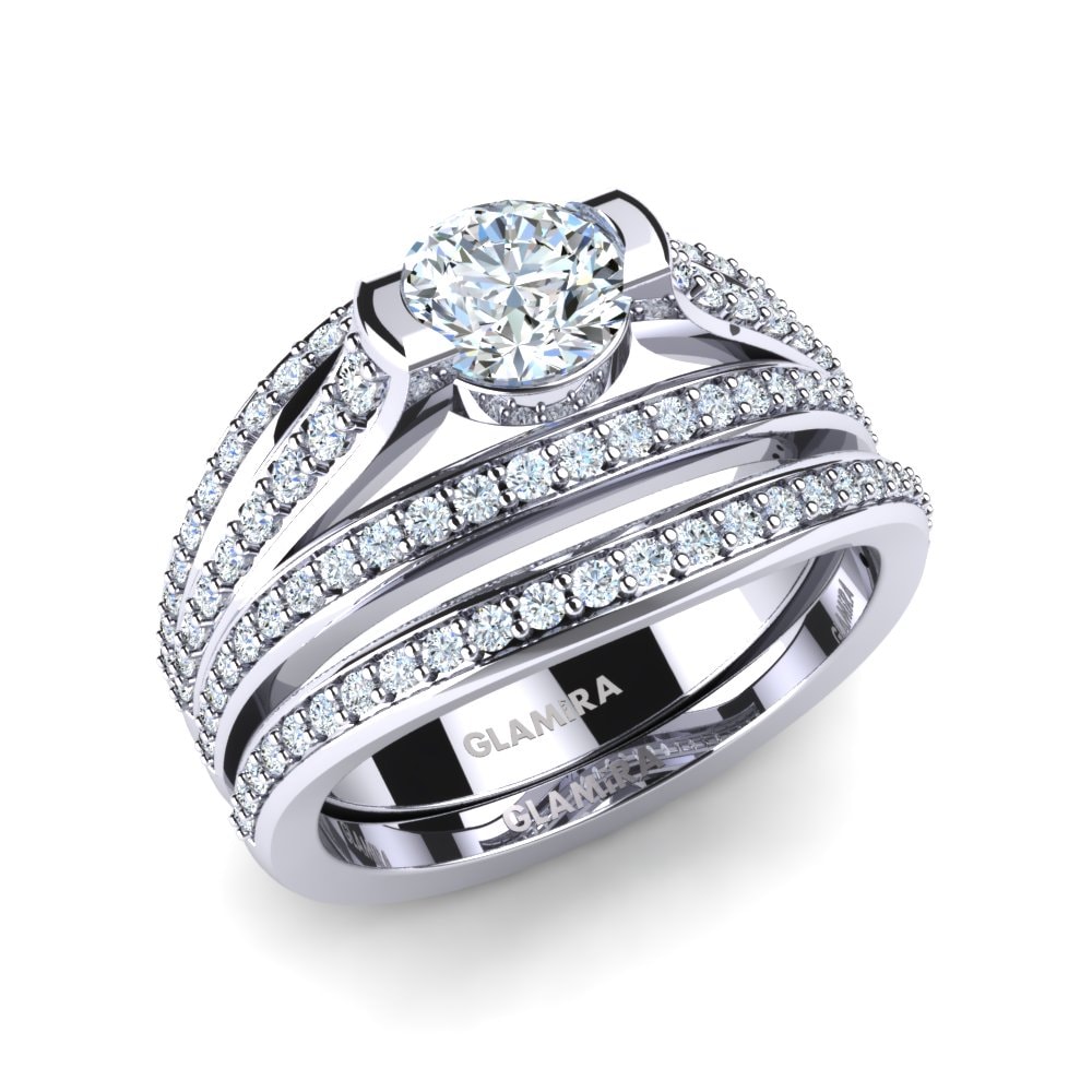 9k Oro Blanco Circonita Set de Anillos Soft Life