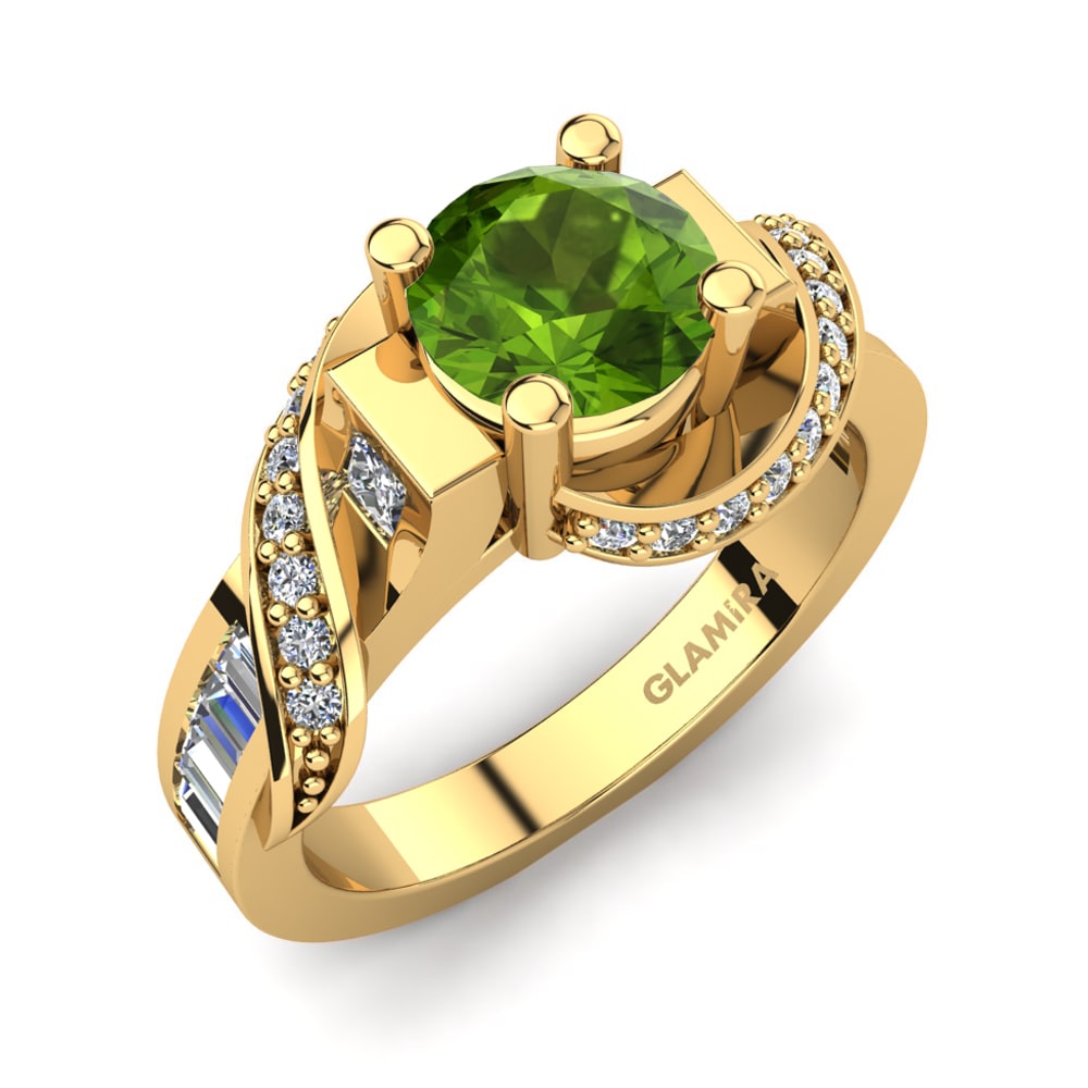 9k Oro Amarillo Peridoto Set de Anillos Grande Anillo A