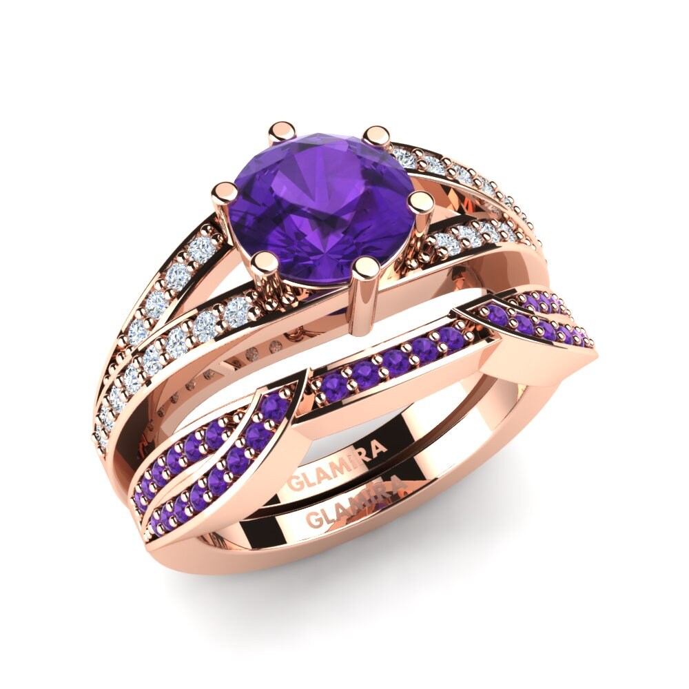 9ct Rose Gold Amethyst Bridal Set Cuddly