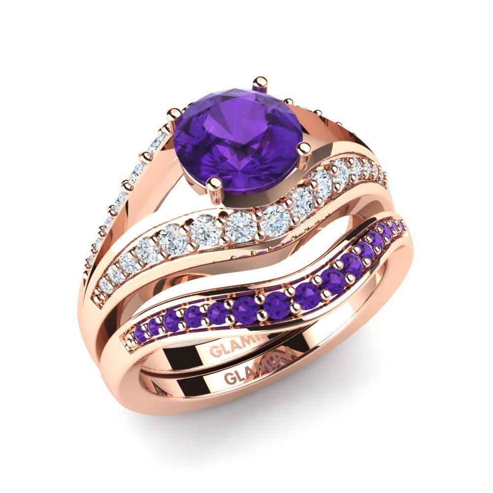 9ct Rose Gold Amethyst Bridal Set Fashionable