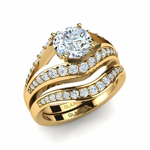 Set de Anillos Fashionable Oro Amarillo 585 & Diamante & Zafiro blanco