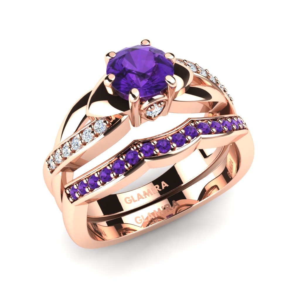 9ct Rose Gold Amethyst Bridal Set Puffin
