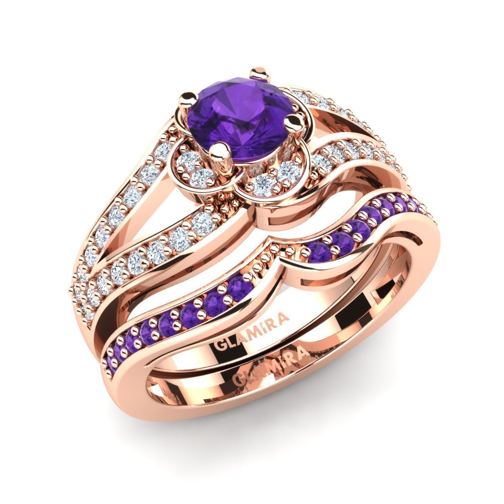 9ct Rose Gold Amethyst Bridal Set Blooming