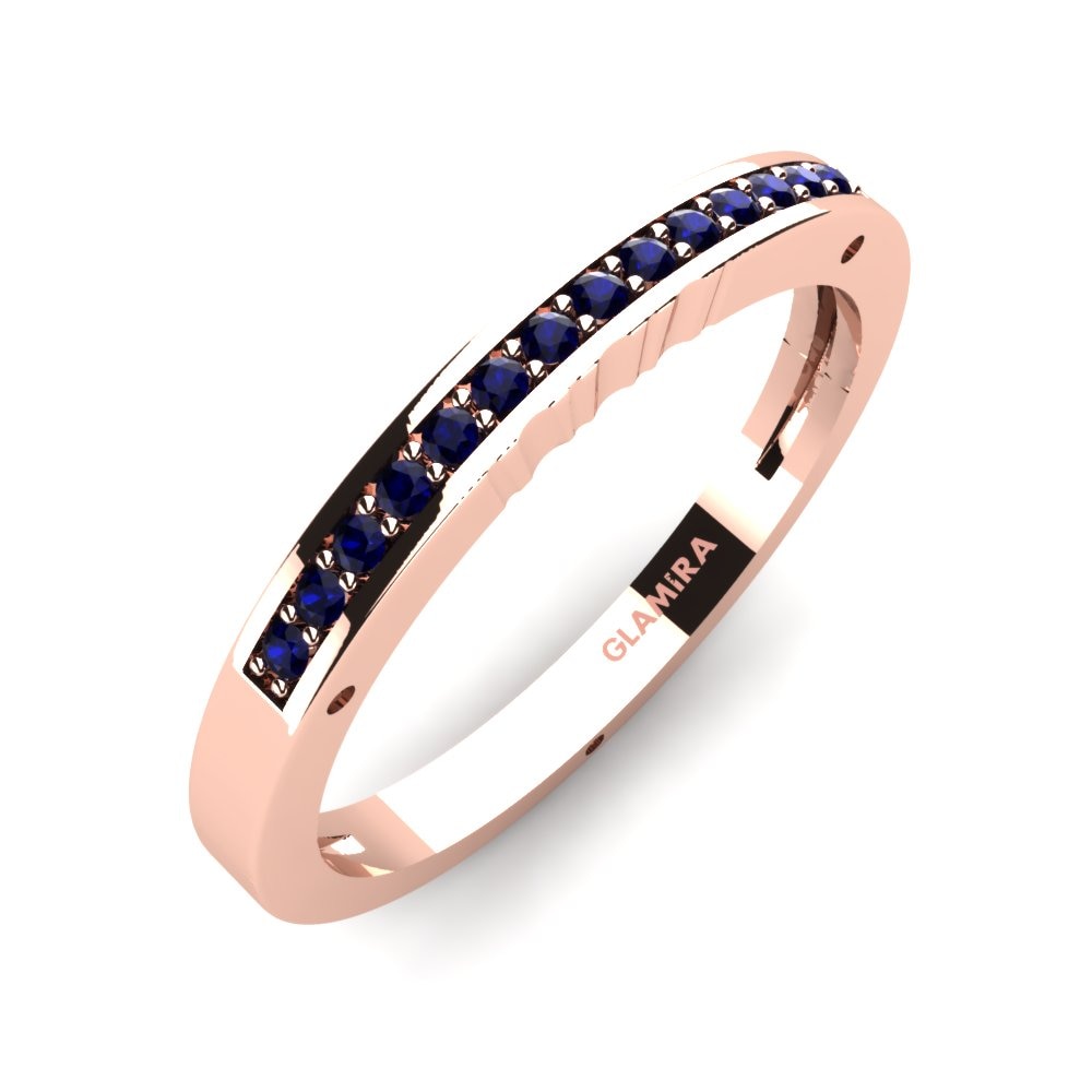Or rose 14k Zircone Bleu Foncé Ensemble de mariée Perfect Match Bague B