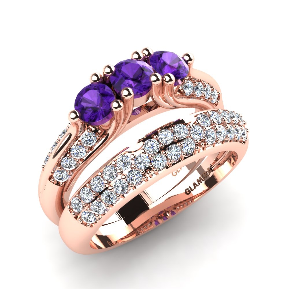 9ct Rose Gold Amethyst Bridal Set Elegance