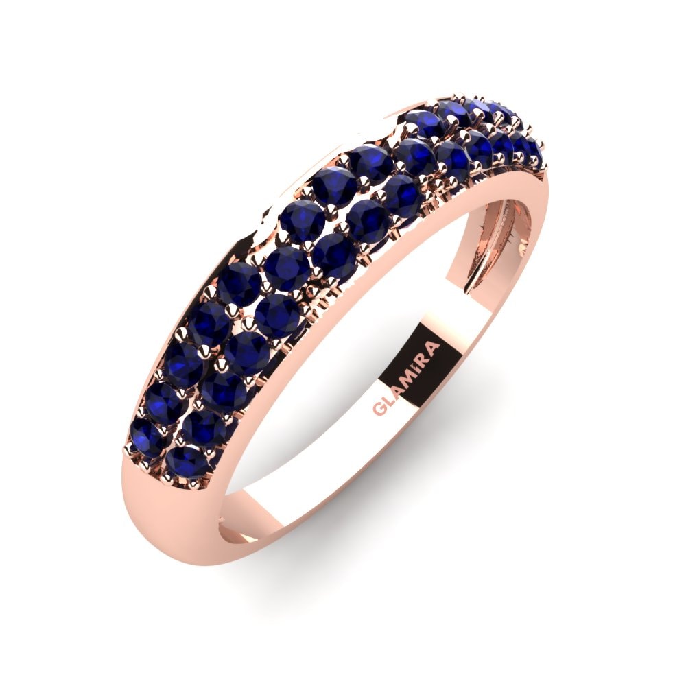 Or rose 14k Zircone Bleu Foncé Ensemble de mariée Elegance-Bague B