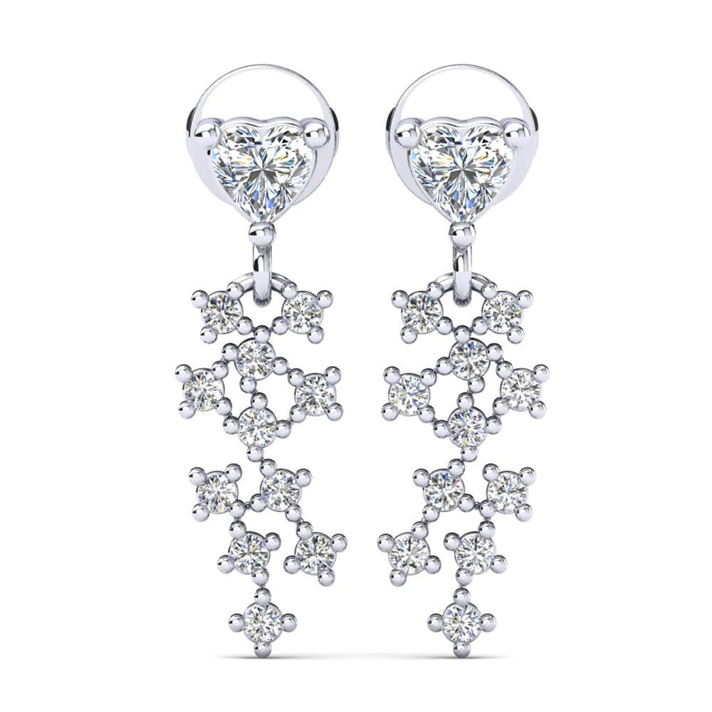Boucles D'oreilles Diamants Princesse 1,96 Carats En Or 14K Jaune - Longueur 34 Mm, Clip