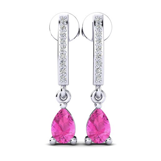 Pendientes Denise Oro Blanco 585 & Turmalina rosa & Cristal de Swarovski