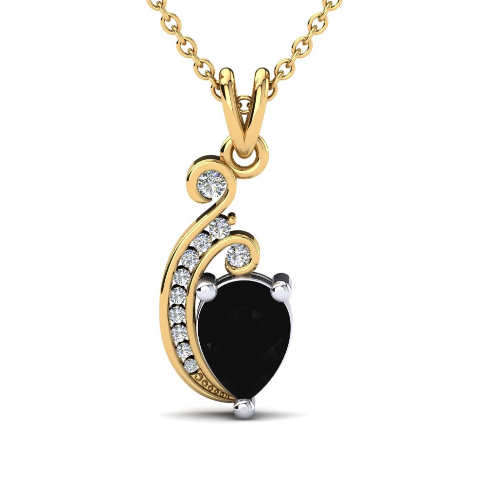 9k Oro Amarillo & Blanco Diamante Negro Colgante de Mujer Fremantle