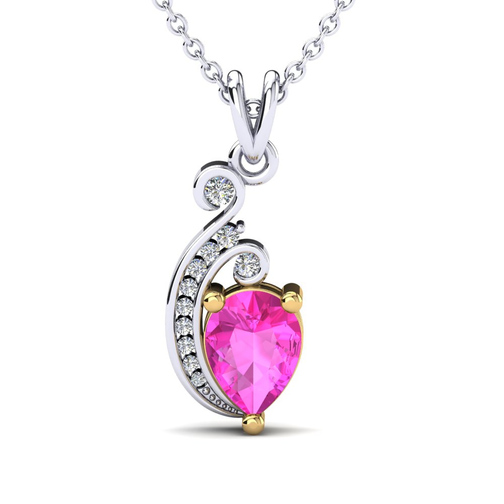 14k Oro Blanco & Amarillo Turmalina rosa Colgante de Mujer Fremantle