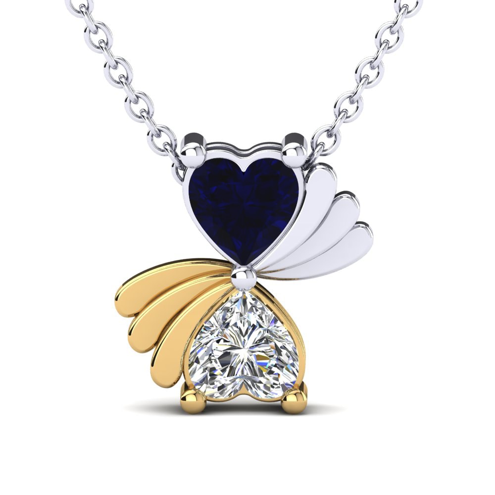 Vàng Trắng-Vàng 9K Đá Sapphire Mặt dây chuyền nữ Hashima