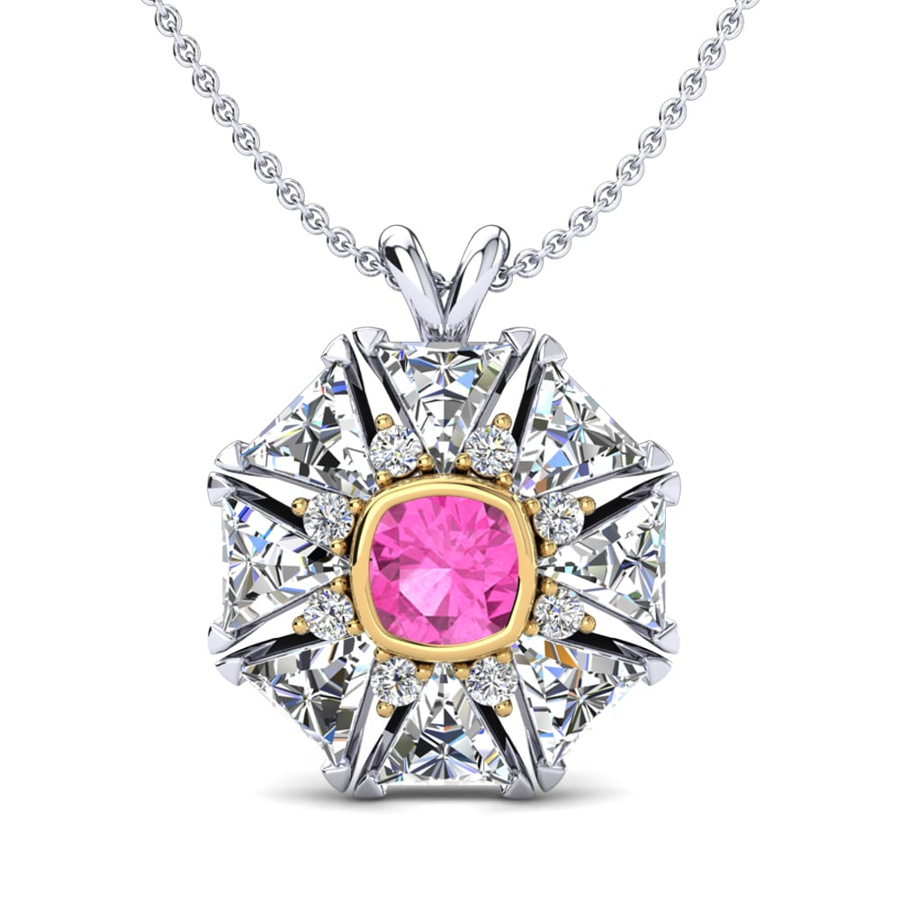 14k Oro Blanco & Amarillo Turmalina rosa Colgante de Mujer Kithira