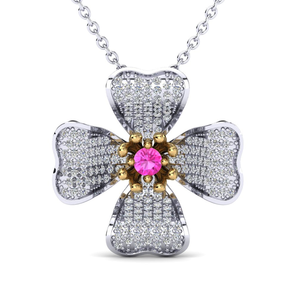 14k Oro Blanco & Amarillo Turmalina rosa Colgante de Mujer Squamish