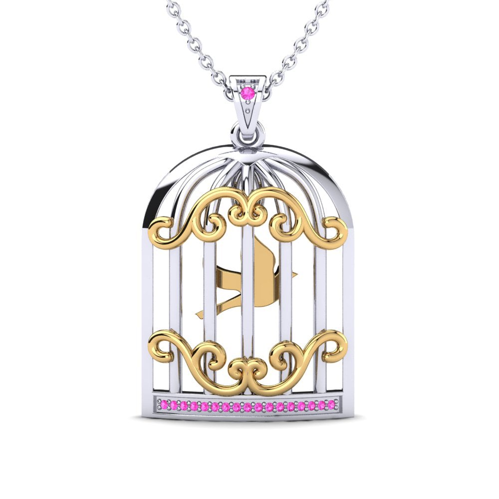 14k Oro Blanco & Amarillo Turmalina rosa Colgante de Mujer Sudarso